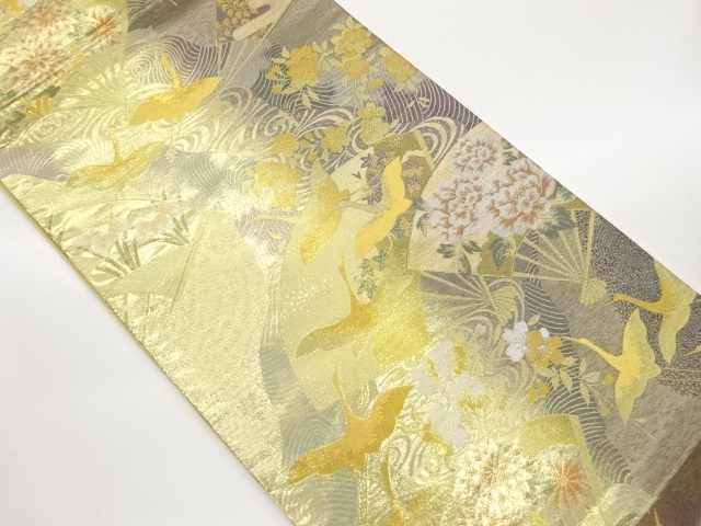 JAPANESE KIMONO / FUKURO OBI / WOVEN CRANE & FLOWER 
